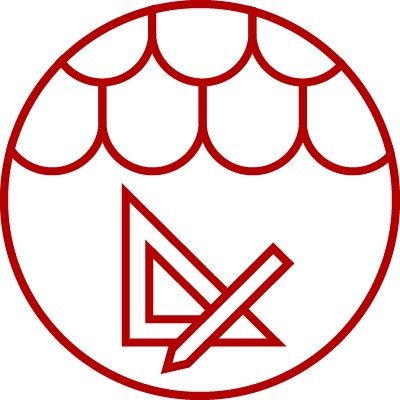 Icon with roof tiles, set square and pen, planning tool for roof calculation